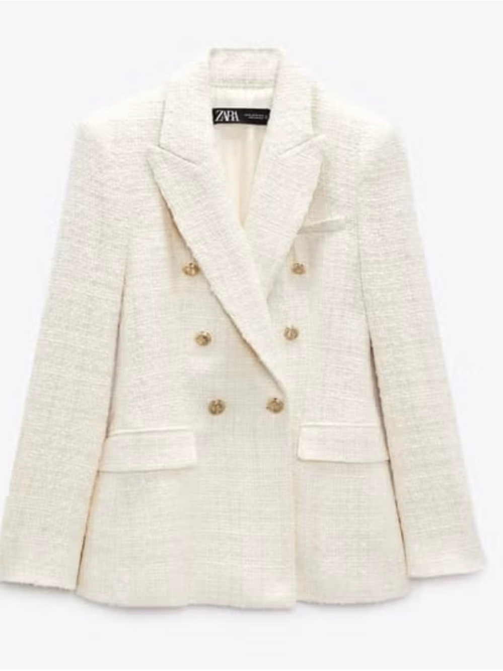 ZARA ECRU GOLD BUTTON DBL BREASTED BLAZER BLOGGERS FAVE KATE MIDDLETON TWEED XS